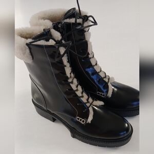 COACH Leighton Shearling Bootie • Black Patent Leather • Size 9.5 B